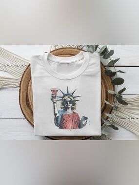Statue Of Liberty Graphic Shirt Funny USA Party Women Tee White Top Cute